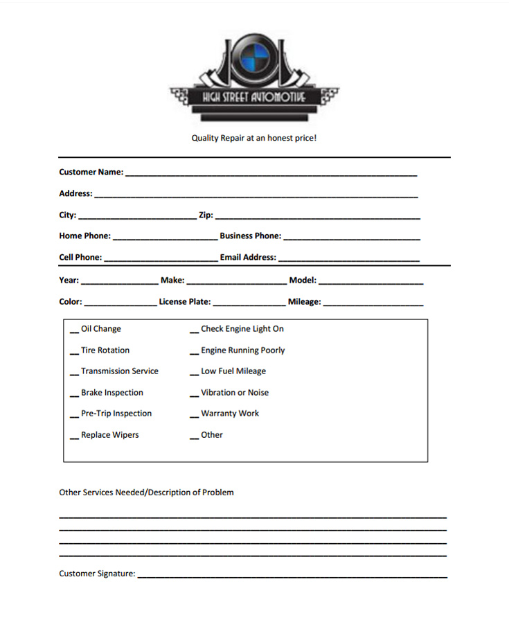 Drop Off Form